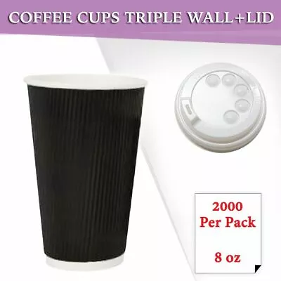 Disposable Triple Wall Coffee Cups 2000Pc 8oz Cups + Lids • $215