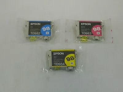 3 Genuine Epson 98 T098220 T098320 T098420 Ink Cartridges CMY OEM NO BOXES • $12