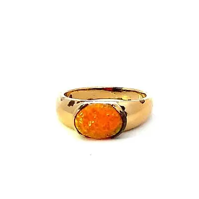 Vintage Sterling 925 UTO Vermeil Oval Orange Fire Opal Stone Solitaire Ring Sz 6 • $42