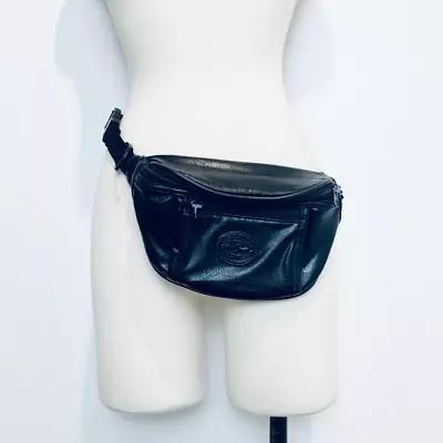 Vintage Black Fanny Pack Faux Leather Brown Waist Bag Purse • $15