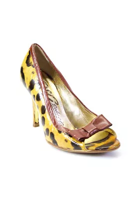 Dolce & Gabbana Womens Leather Animal Print Open Toe Bow Pumps Brown Size 36 6 • $85.39