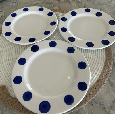 Set (3) Quadrifoglio ITALY Salad /bread 7.75” Plates White/Blue Polka Dots • $21