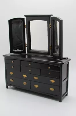 Dollhouse Miniature Classic Bedroom Dresser With Slatted Mirrors In Black T5877 • $27.89