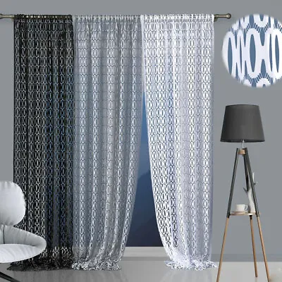 Jacquard Wide Net Lace Window Panel Blind Curtain Fly Screen Eyelet Top • £9.99