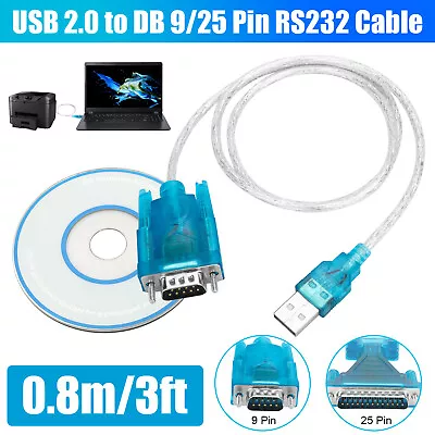 USB 2.0 To RS232 COM Port Computer Converter Adapter Cable 9 Pin Serial DB25 DB9 • $9.98