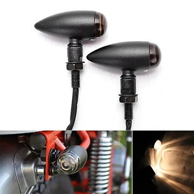 2x Amber Black Bullet Motorcycle Turn Signal Tail Light Indicators Blinkers Lamp • $16.89