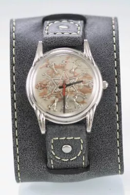 Fossil Men Watch Silver Stainless Steel WR Leather Gray Wide Batt Orange Quartz • $34.94