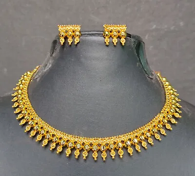 22K Gold Plated Indian Wedding 8'' Long Necklace Earrings Set JaR468 • £25.20