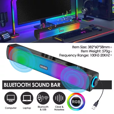 USB Soundbar Bluetooth Gaming Sound Bar Computer Laptop Speaker Home Cinema • £14.99