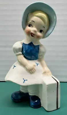 Vintage 1950's Ucagco  Girl With Suitcase Hand Painted Ceramic • $8