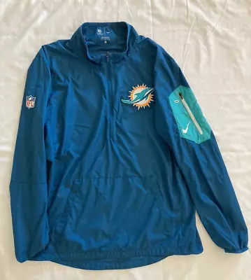 Nike Miami Dolphins NFL On-Field Windbreaker Mens L Aqua 1/4 Zip Pullover Jacket • $29.99