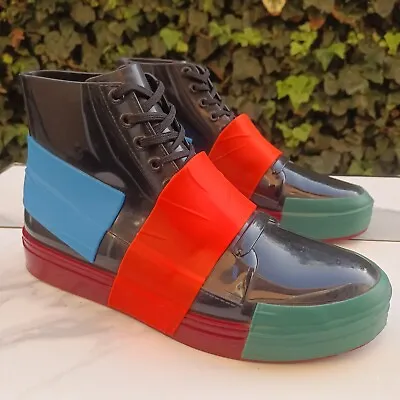 MELISSA Crew High Top Rain Boot Sneaker VEGAN Black Blue Red Women's US Size 13 • $36