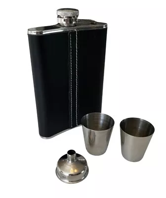 Flask With Leather Covering Captive Lid 2 Shot Glasses Funnel. Giftboxed • $10