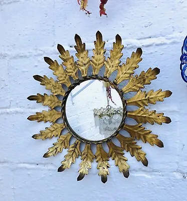 19  Antique Round Gold Mid Century Modern Sun Star Burst MIRROR Bronze Brass • $599