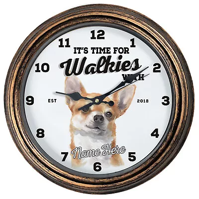 Personalised Kitchen Clock Chihuahua Name Round Wall Hanging Home Gift DC60 • £22.95