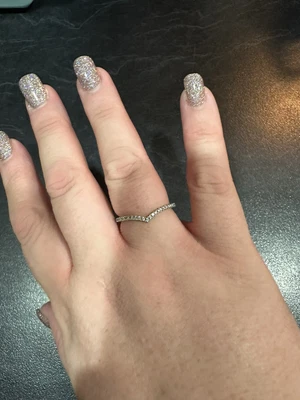 $30 • Buy Pandora Sparkling Wishbone Ring Size 60 Stacking Band Clear Pave CZ