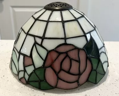 Vintage Tiffany Style Stained Slag Glass Dome Lamp Shade Pink Roses 8” • $40