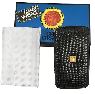 NEW IN BOX Vintage 90's Gianni Versace Faux Crocodile Large Zipper Wallet  Black • $429.99