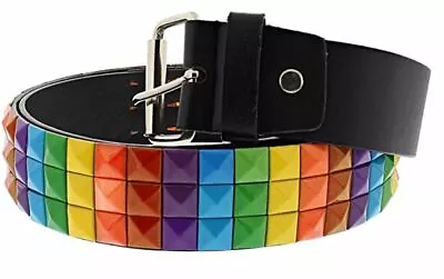 Unisex 3 Row Rainbow Colour Stripe Pride Pyramid Studded Belt Punk Goth One Size • £14.95