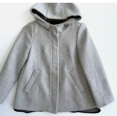 ZARA Gray Wool Blend Hooded Zip Up Jacket 3/4 Sleeves Size XL • $24