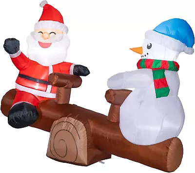 Christmas Santa Snowman Seesaw Inflatable Decor Blow Up Lawn LED Yard Holiday • $139.99