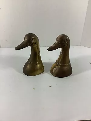 Vintage Lot Of 2 BRASS DUCK HEAD BOOKENDS BOOK ENDS MADE IN KOREA Volume Listing • $20