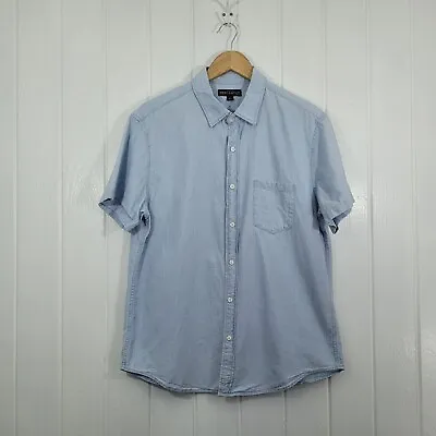 J Crew Shirt Mens Large Blue Popover Button Up Chambray Stretch Short Sleeve • $15