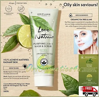 Oriflame Love Nature Purifying 2-in-1 Mask & Scrub With Organic Tea Tree & Lime • £6.90