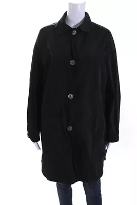Mycra Pac Womens Button Front Notched Lapel Long Jacket Black Size Small • $40.81