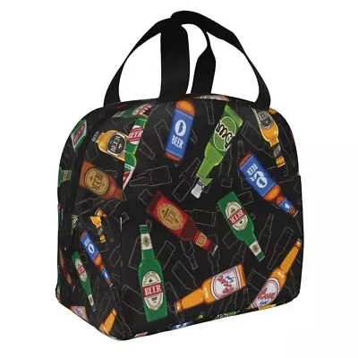 Men Women Beer Bottles Pattern Thermal Cooler Portable Fashion Food Lunch Bag • £24.10