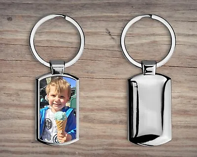 Personalised Custom PHOTO Metal Keyring Picture Fob Keychain Gift Fathers Day • £4.49