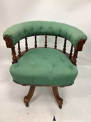 Green Leather Vintage/antique Victorian Chesterfield Style Captains Swivel Chair • £300