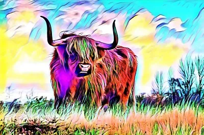 £6.78 • Buy Highland Cow Colour Canvas Picture Poster Print Unframed W42