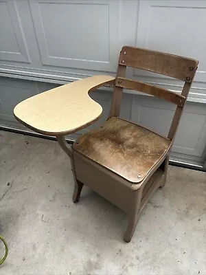 Vintage School Desk Chair Steel & Wood University Of Texas • $50