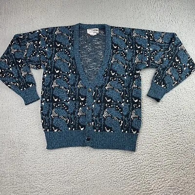 Vintage Sunset Highway Sweater Mens Medium Blue Black Argyle Cardigan Mr Rogers • $24.47