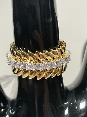 Moissanite Wreath Band Ring 18K Vermeil Yellow Gold Plated Sterling Silver Sz M • £37.99