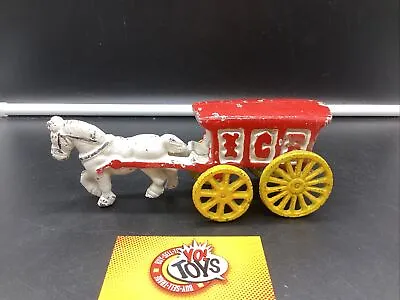 Vintage Cast Iron Metal Toy Horse Drawn ICE Cart Carriage Wagon • $19.99