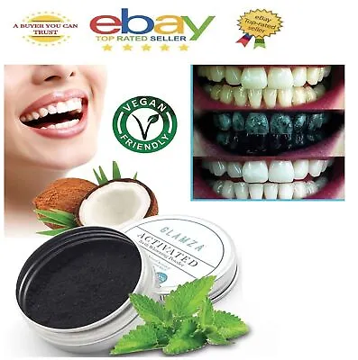 Natural Activated Charcoal Teeth Whitening Powder Paste Mint Coconut Shell Vegan • £3.99