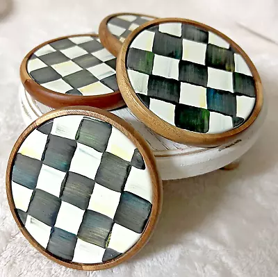 Set Of 4 Mackenzie-childs Round Courtley Check Coasters • $49.99