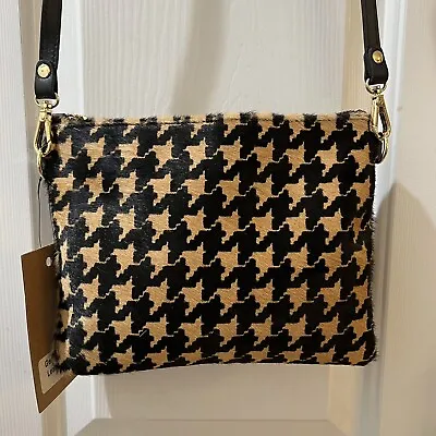 Clever Carriage Houndstooth Calfhair Leather Crossbody Bag • $60