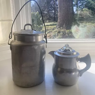 Vintage  Aluminum Small 2 Cup Stove Top Coffee Pot Percolator Camping Milk Pail • $27