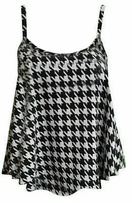 Ladies Cami Strappy Vest Top T-Shirt Leopard Tartan Print Sleeveless Casual 8-26 • £7.99