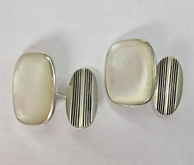 Vintage 835 Sterling Silver Mother Of Pearl Cufflinks • $35