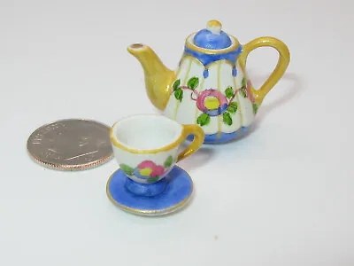 Dollhouse Miniature Tea Or Coffee Pot With Cup Sauce Looks Hand Painted • $7