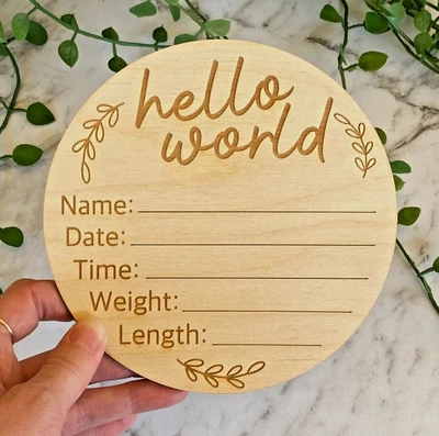 Birth Announcement Sign | Hello World Plaque | New Baby Sign | Hello World Sign • $19.95