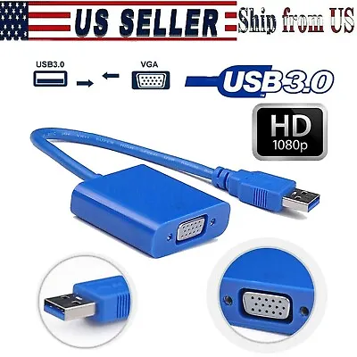 USB 3.0 To VGA Adapter Video Converter Adapter Cable For PC DVD 1080P HDTV • $8.99