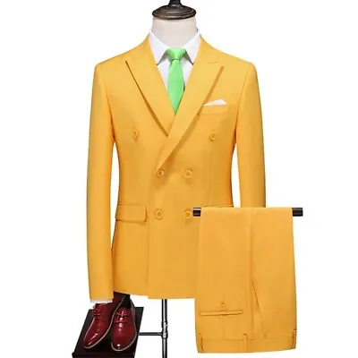 Men Formal Dress Suit 2PCS Double Breasted Business Casual Wedding Party New X • $46.49