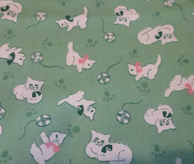 Vintage  Repro 2003 Aunt Grace Green  Kittens Cotton  Fabric Fat Quarter • $6.50