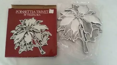 Lightweight Metal Poinsettia Flower Trivet ~ Telaflora ~ Sculptured Pewter Look • $6.40