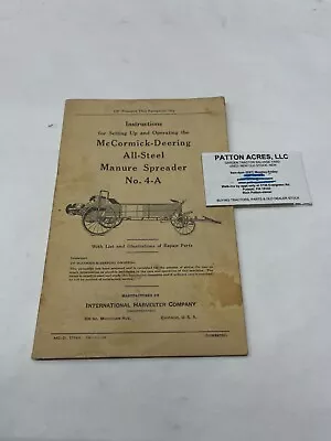 Instruction Manual For McCormick Deering All-Steel Manure Spreader No. 4-A • $12